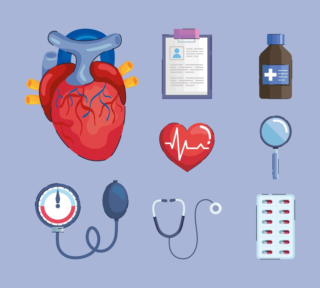 eight hypertension icons vector