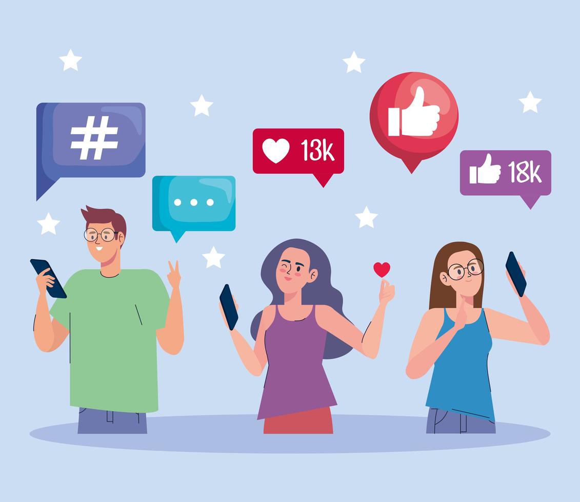 three influencers characters vector