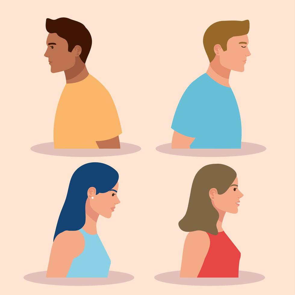 interracial cuatro personas vector