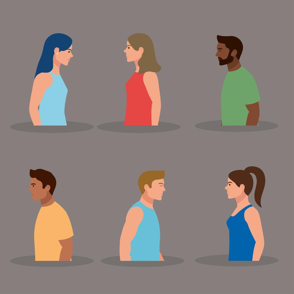 interracial six persons vector