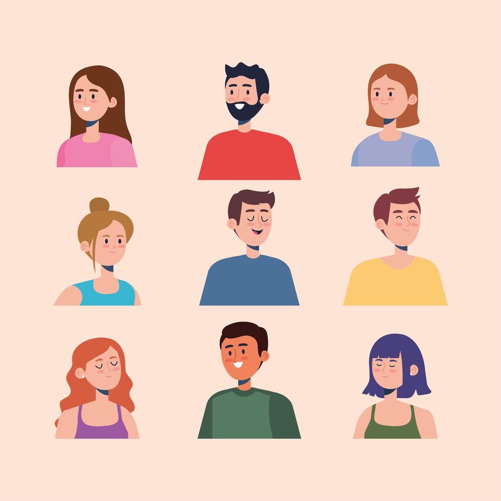 nine persons characters vector