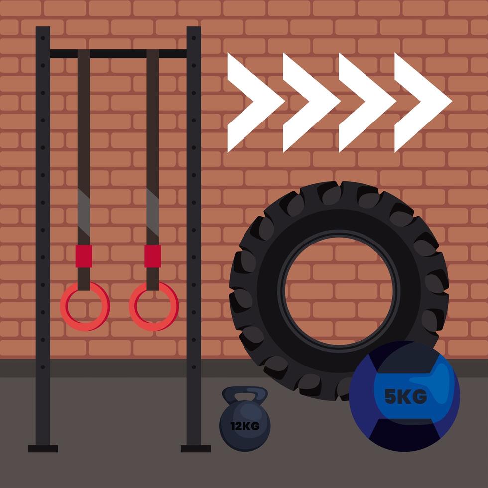crossfit equipment scene vector