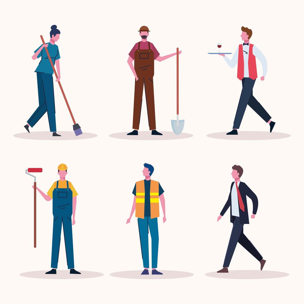 six professionals workers vector