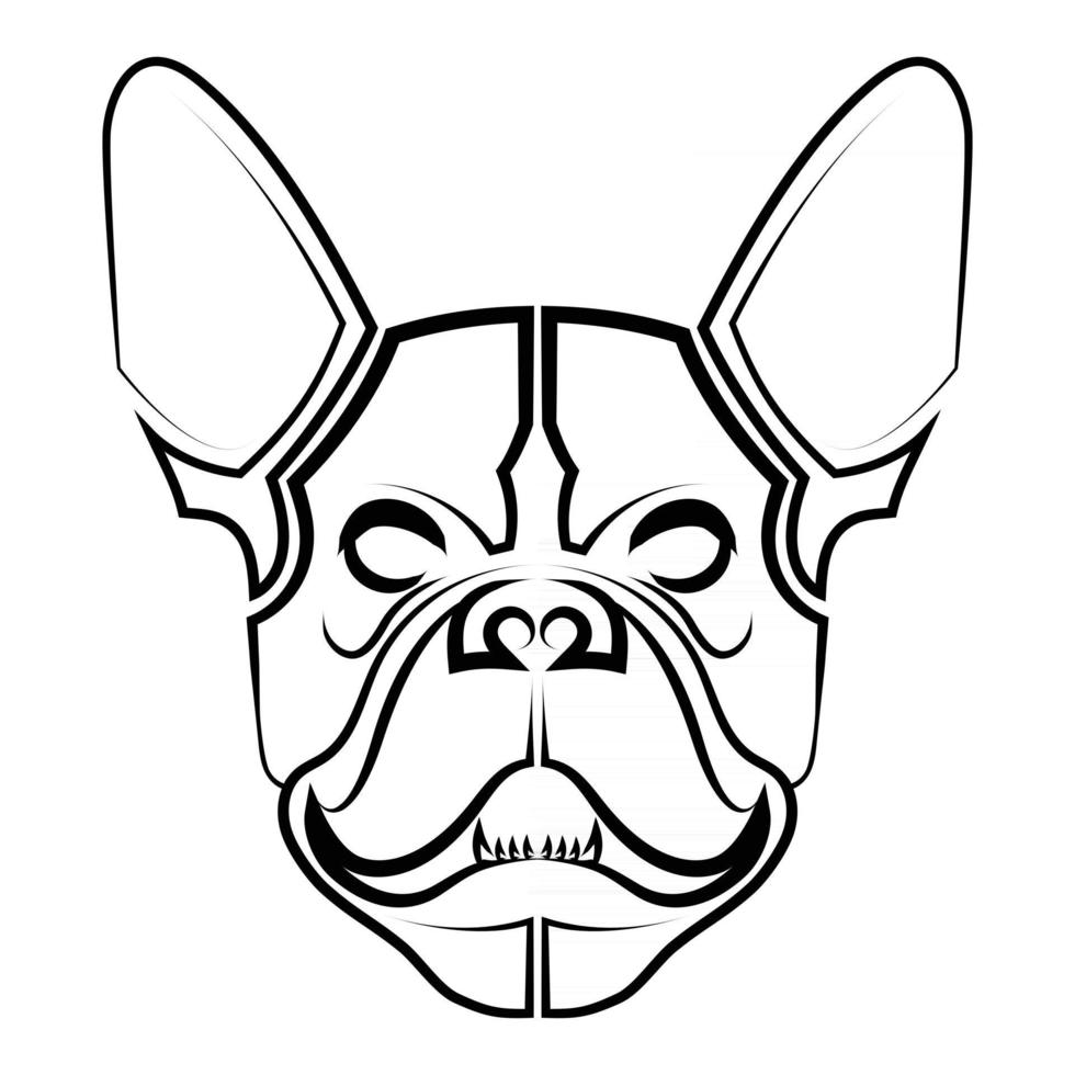 Black and white line art of french bulldog head vector