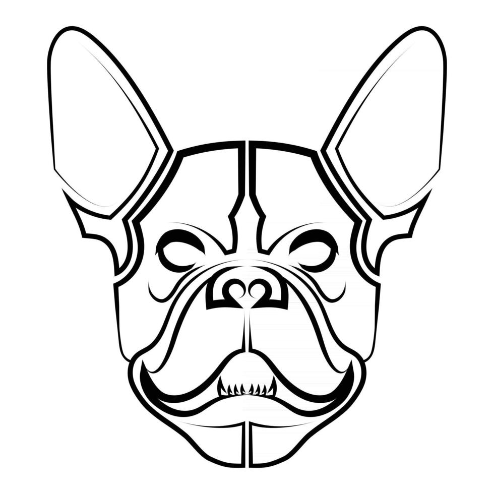 Black and white line art of french bulldog head vector