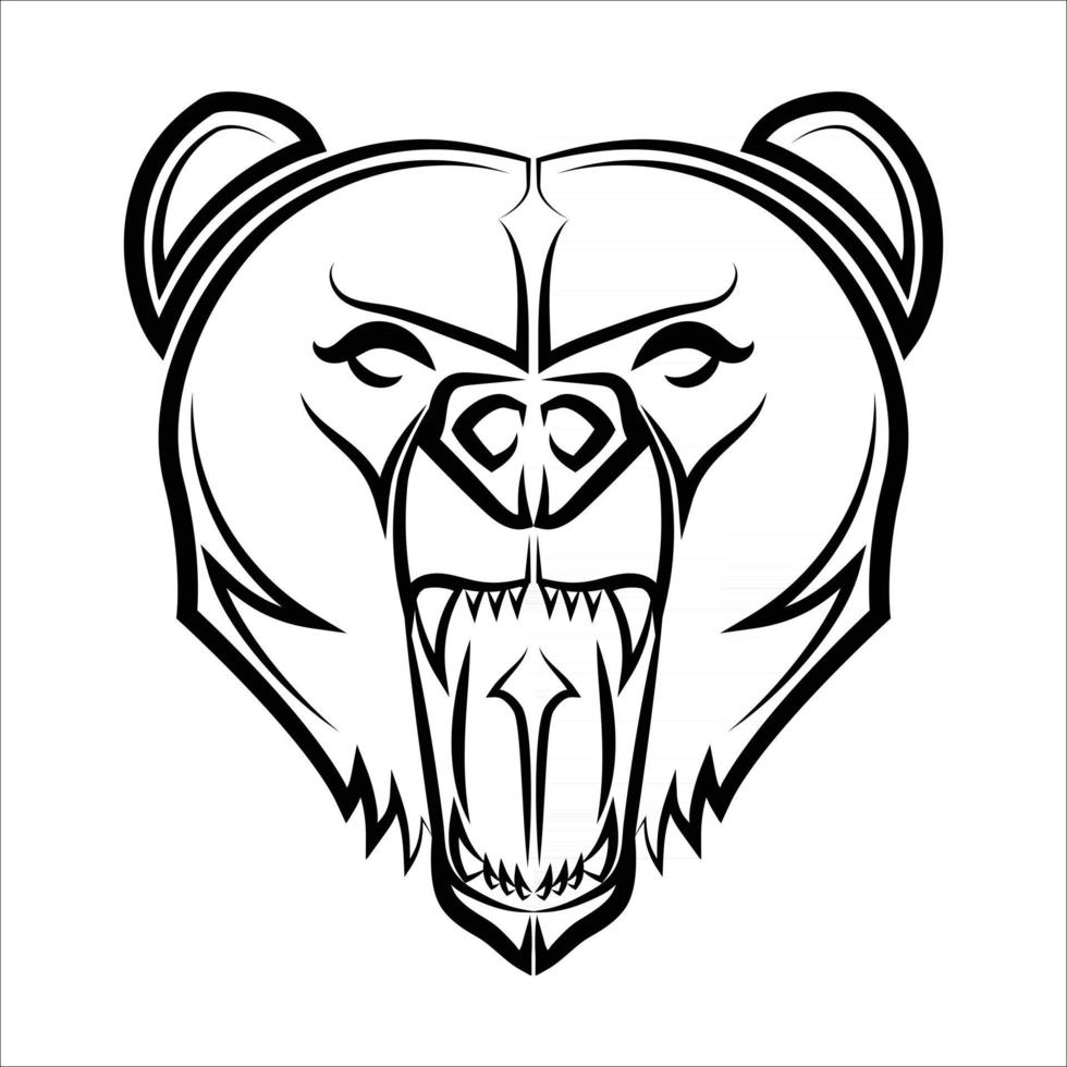 Black and white line art of bear head vector