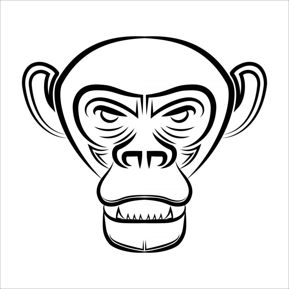 Black and white line art of chimpanzee head vector