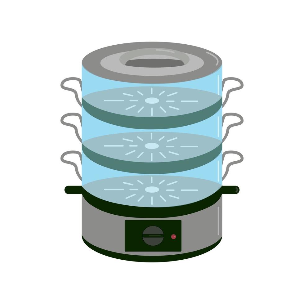 vaporizador eléctrico con base de plástico negro y secciones de plástico transparente para cocinar electrodomésticos de cocina clipart vectoriales en estilo de dibujos animados aislar ilustración plana vector