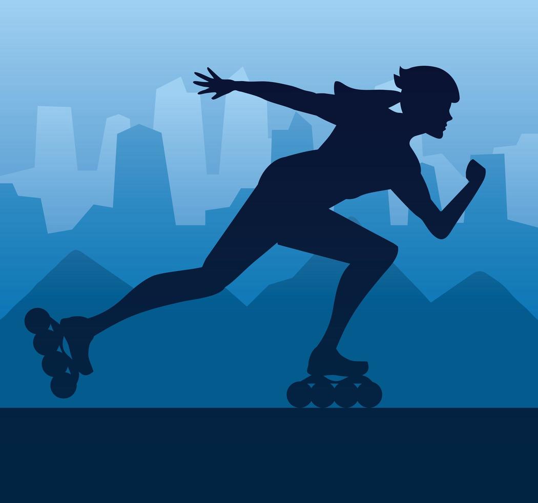 female athlete practicing skate sport silhouette vector