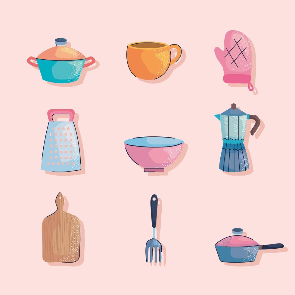 cookware nine icons vector