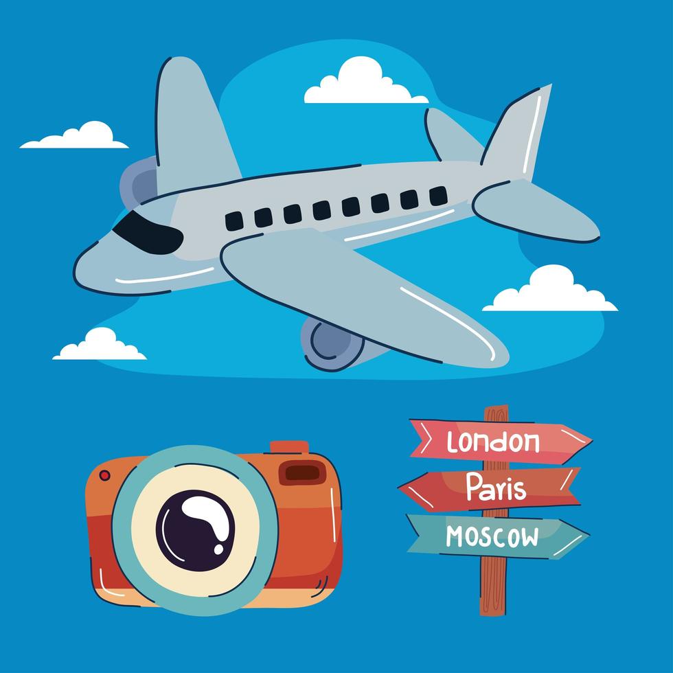 traveling three icons vector