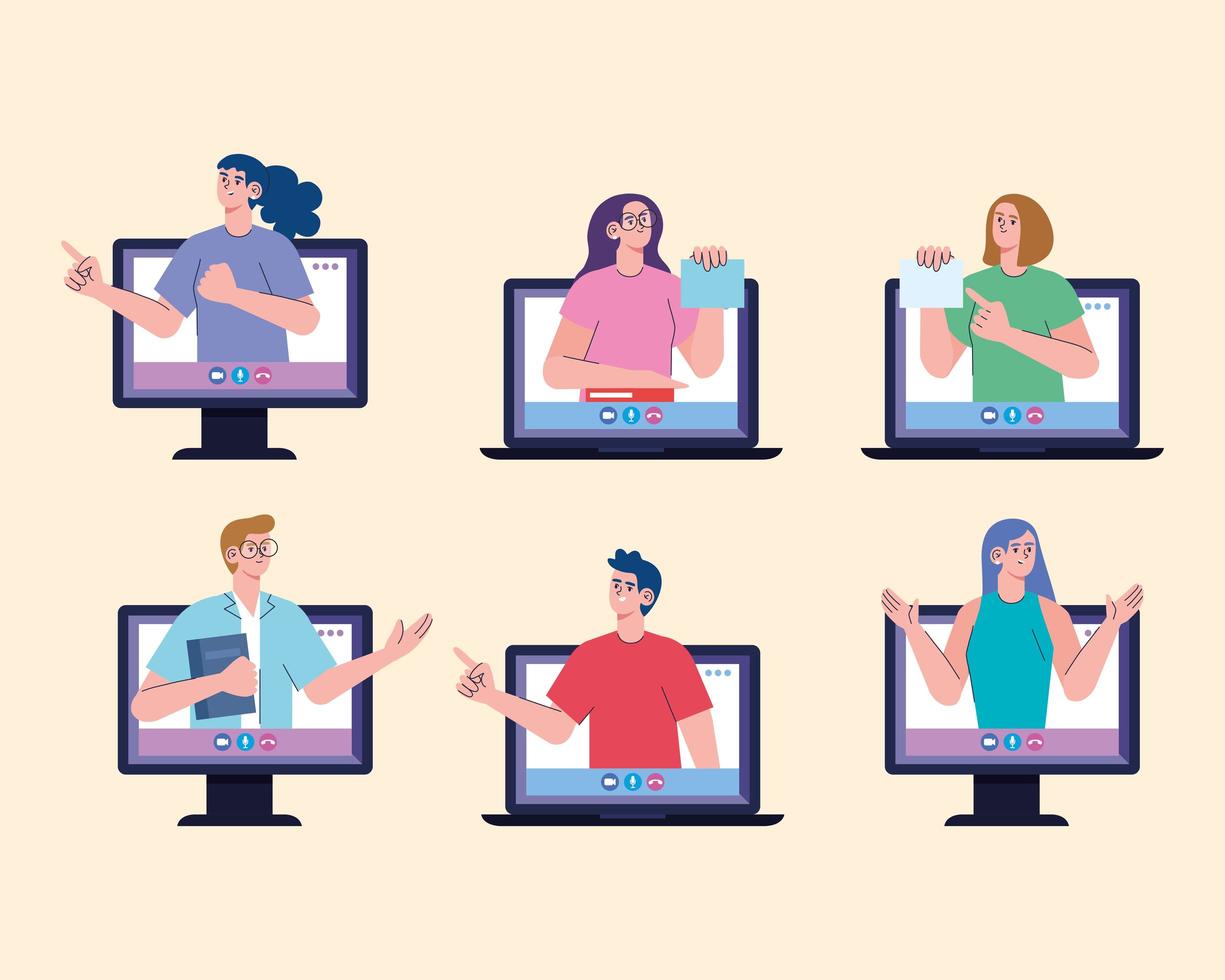 six teachers online vector