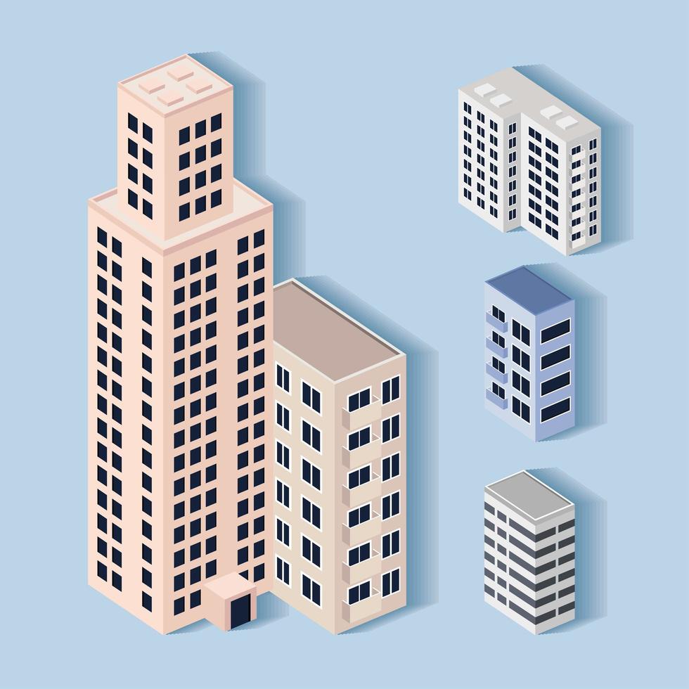 four buildings icons vector