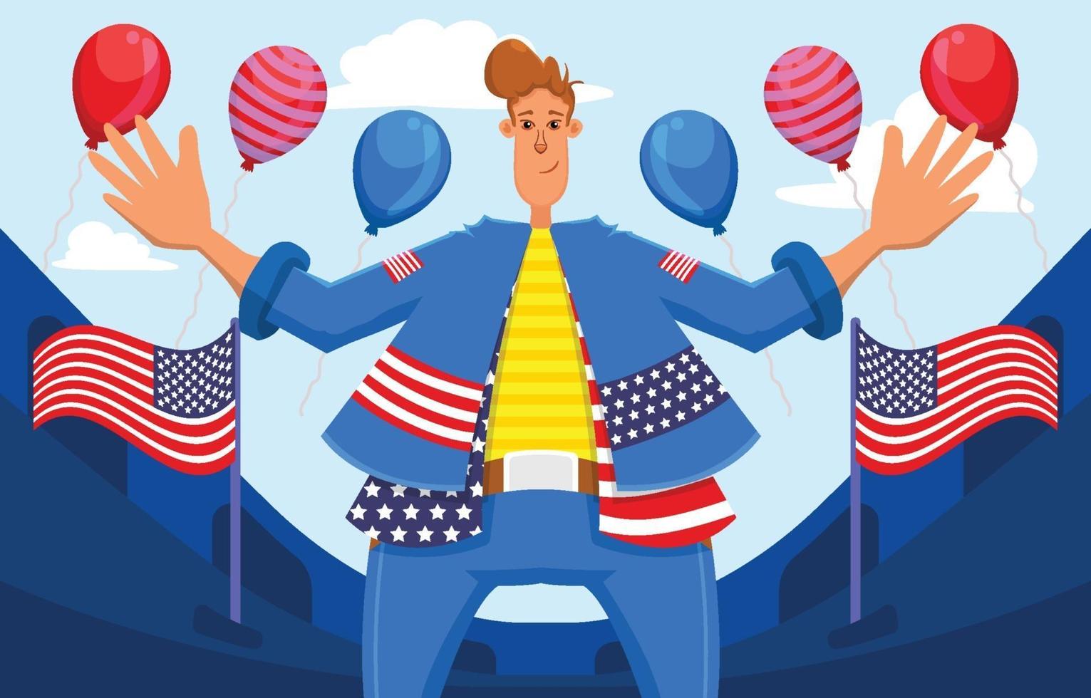 A Boy Celebrates American Independence Day vector