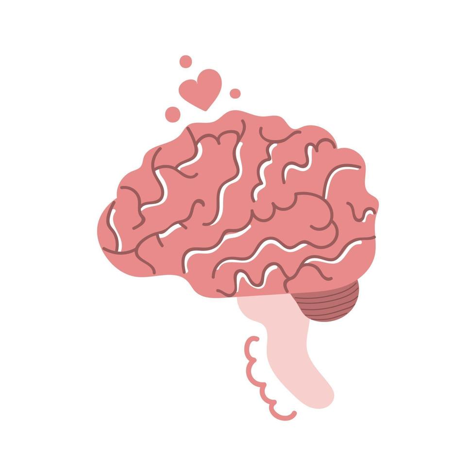 Hand drawn human brain Cute flat modern illustration internal organ concept vector