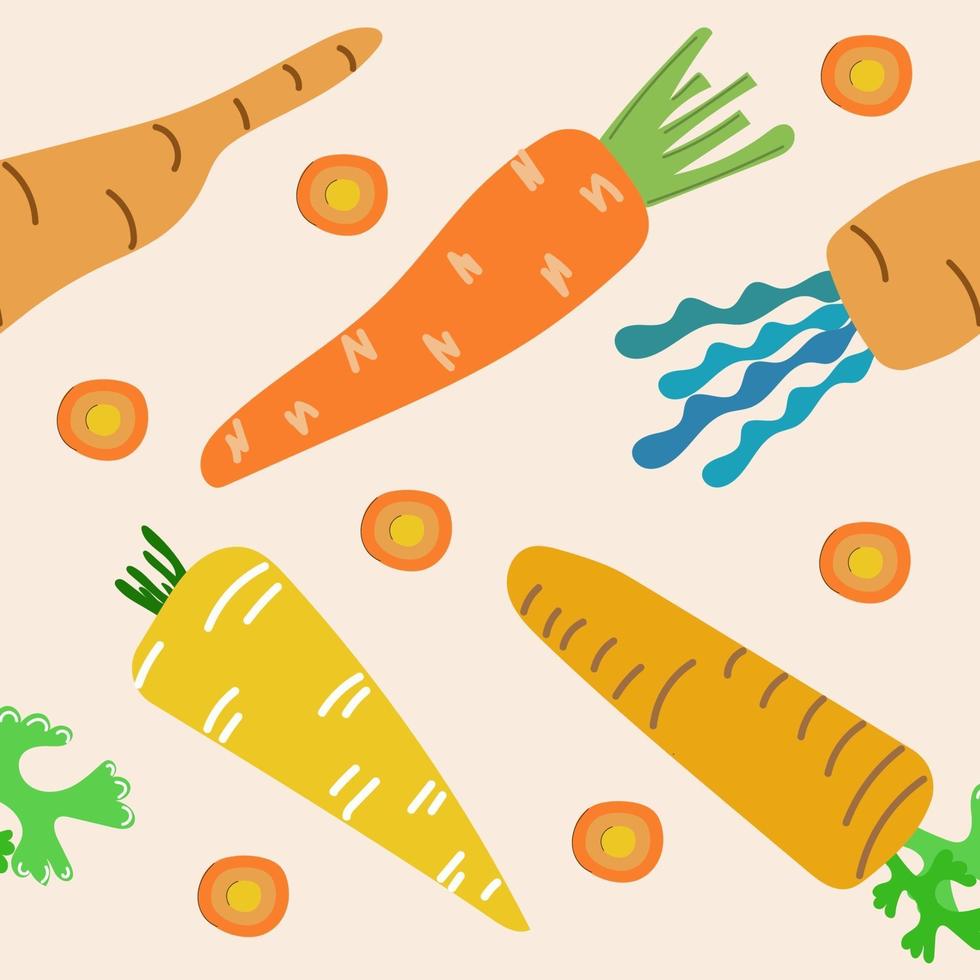 Hand drawn seamless pattern of carrot Modern flat illustration vector