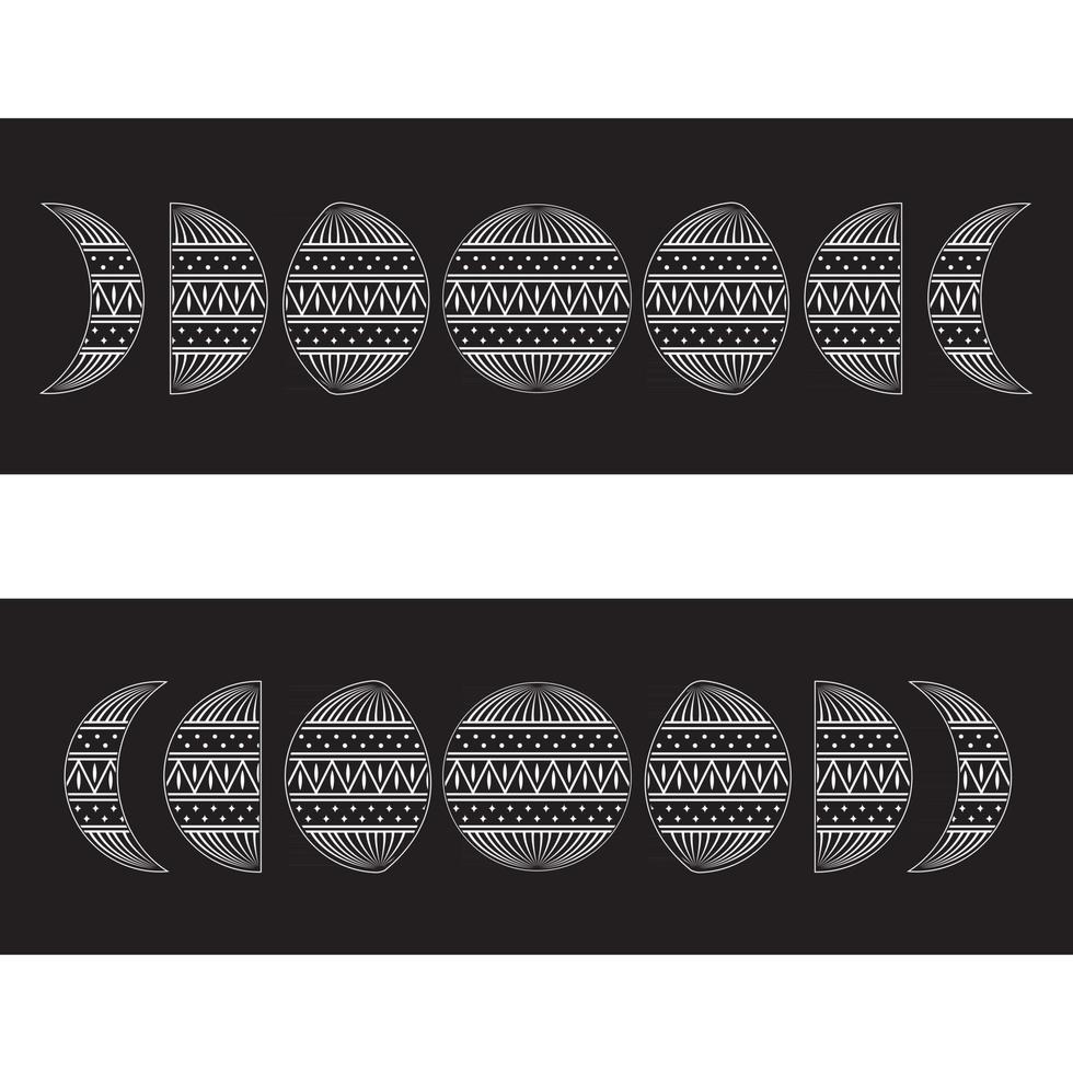 Moon phases in black with white pattern ornament vector illustration