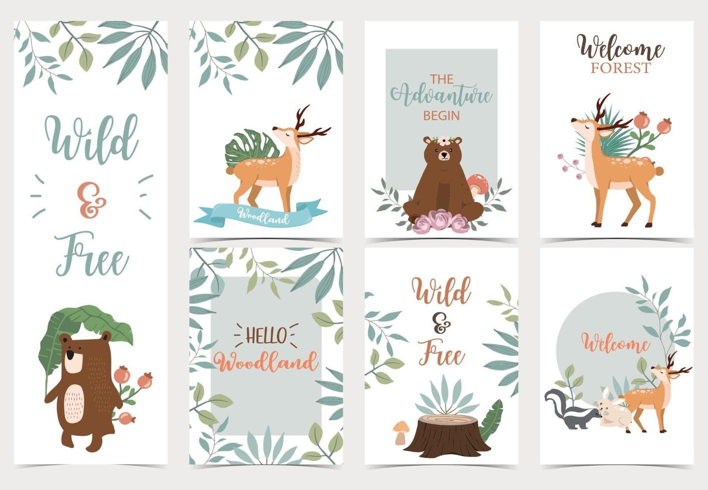 Collection of woodland background set with leaf vector