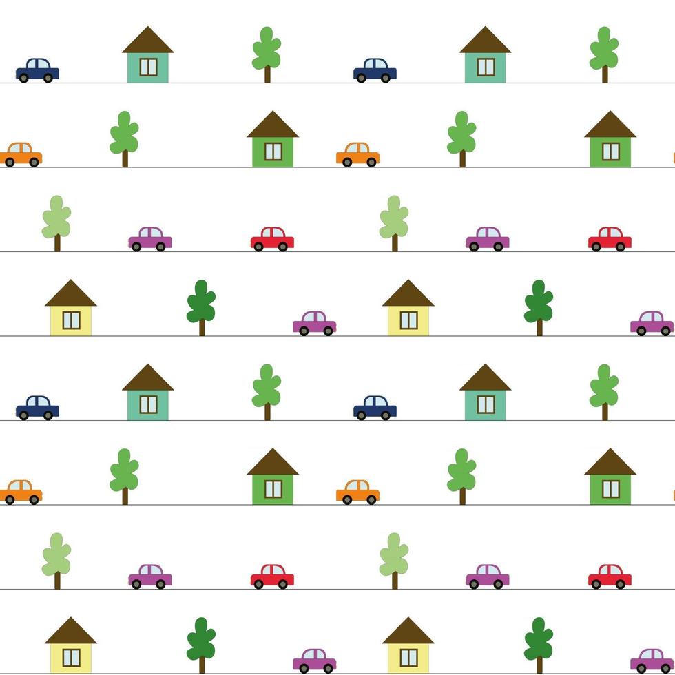 Fondo transparente para niños con coches, árboles y casas vector