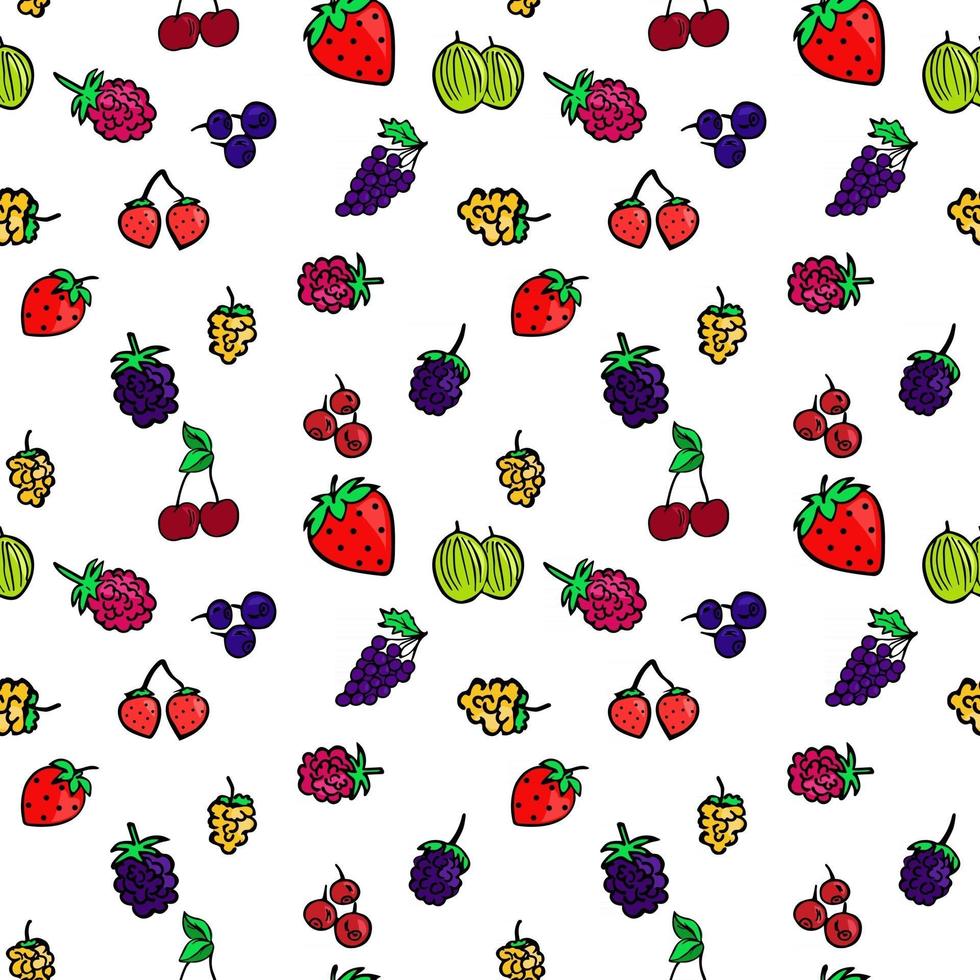 Seamless background with different berries Bright berry pattern vector