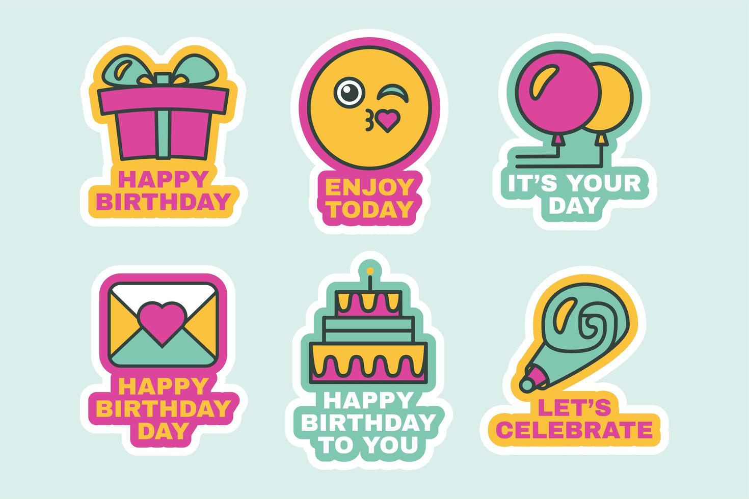 Birthday Stickers Set Colorful Event Labels Flat vector