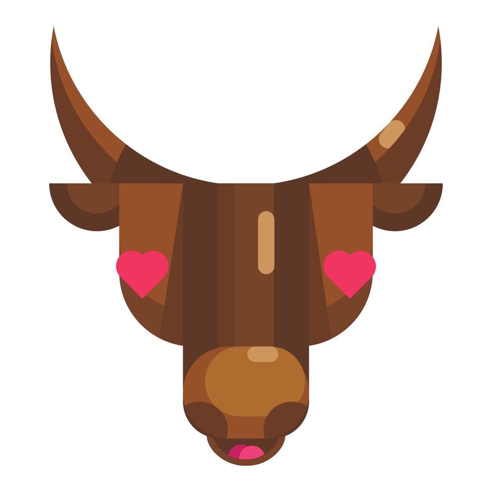 cara de toro amor emoji feliz sonriente vaca enamorada icono emoción aislada signo vector