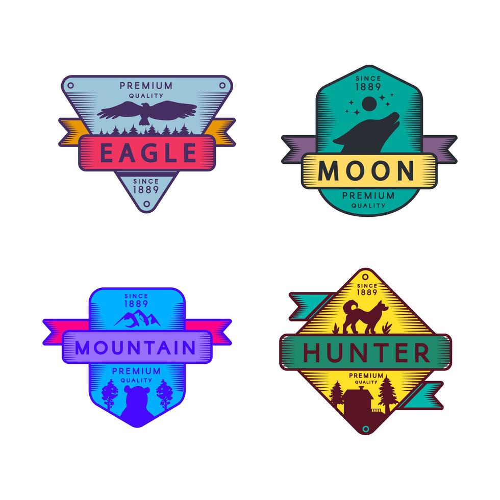 Fly Eagle and Hunter Moon and Mountain Set Logo vector