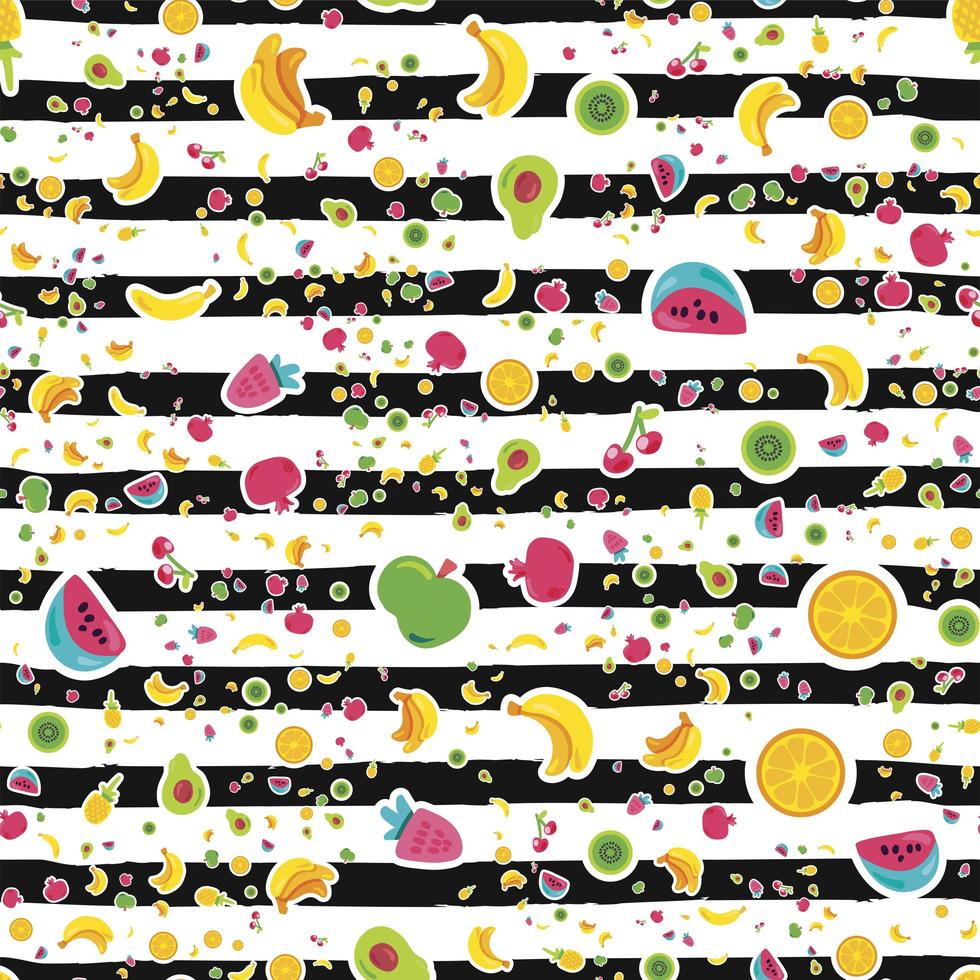 Exotic fruits on stripes seamless pattern vector