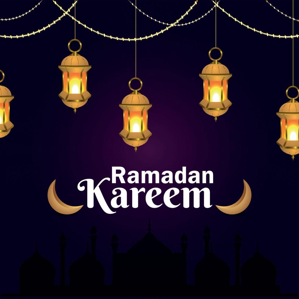 Islamic festival ramadan kareem realistic illustration with golden lantern vector