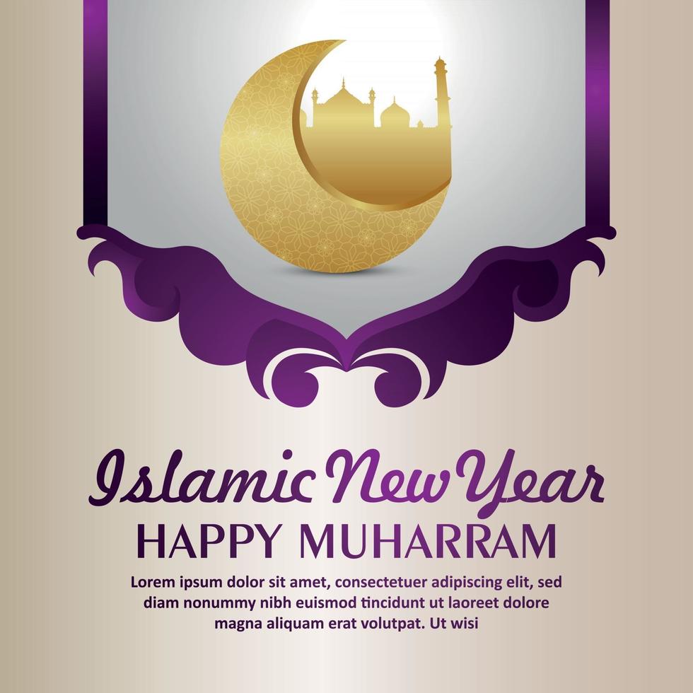 Happy muharram islamic new year festival celebration greeting card with vector illustration