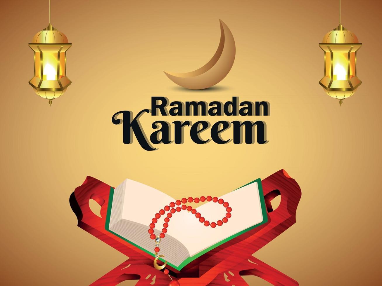 Ilustración de vector de ramadan kareem con libro sagrado quraan