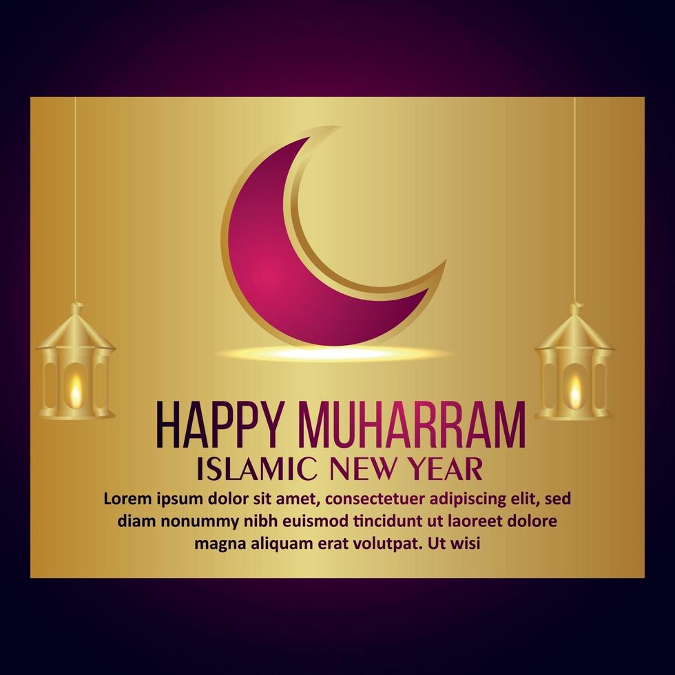 Happy muharrm invitation greeting card with vector moon and lantern
