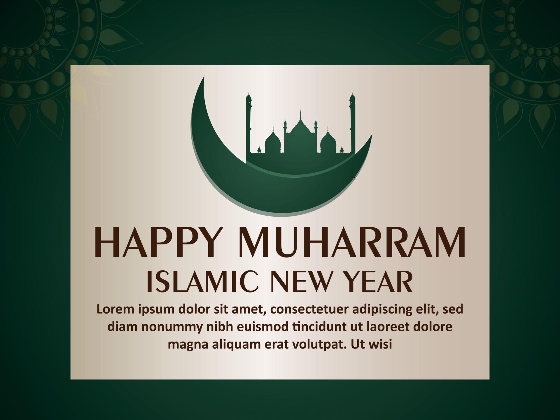 Happy muharram islamic new year celebration greeting card with mosque