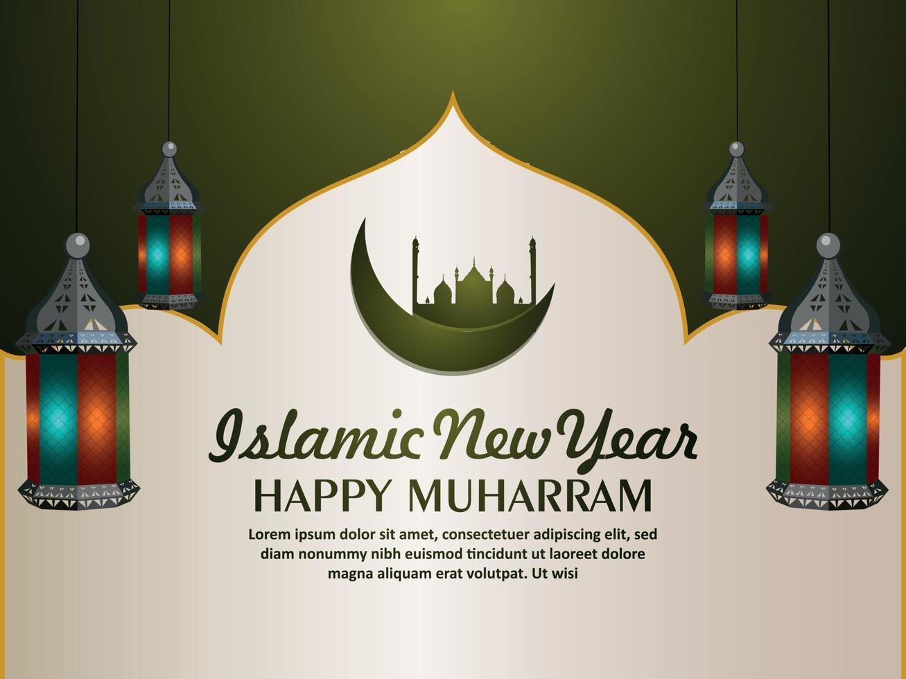 tarjeta de felicitación de celebración de año nuevo islámico con linterna islámica vector