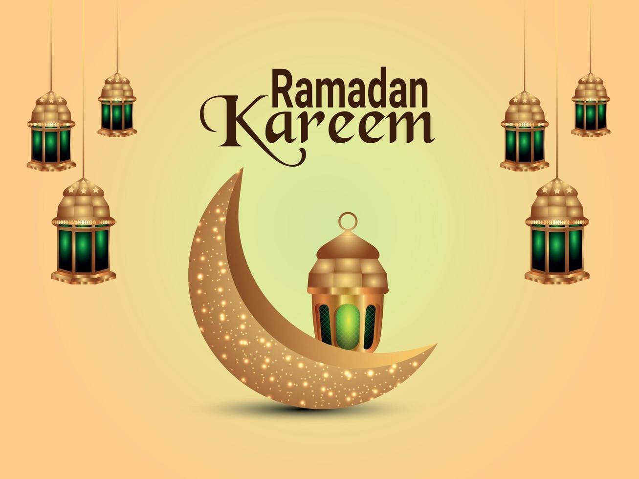 Ramadan kareem invitation greeting card with islamic lantern vector