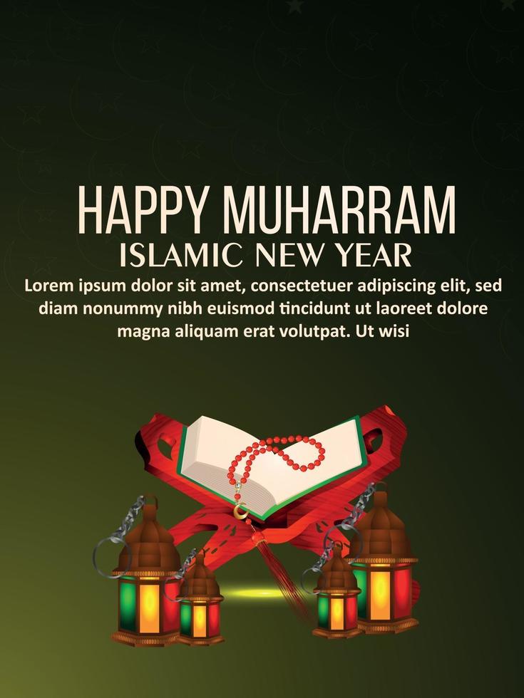 Islamic festival happy muharram invitation party flyer with holy book of quraan vector