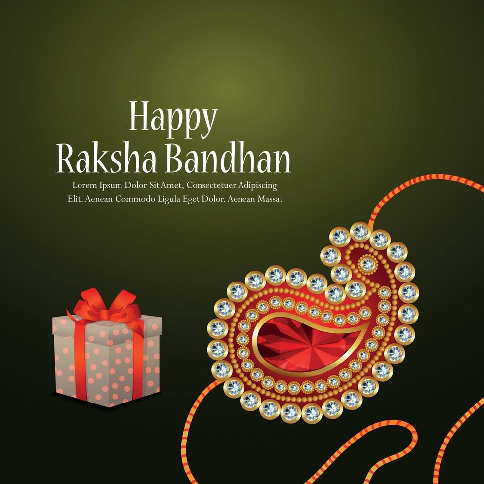 Tarjeta de felicitación de celebración raksha bandhan con crystal rakhi y pooja thali vector