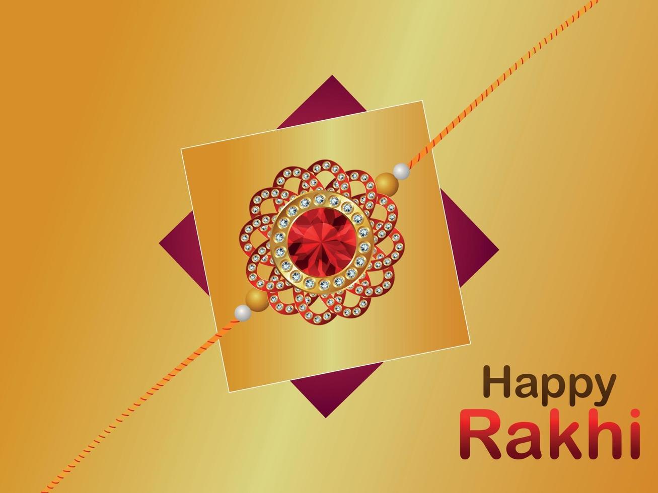Happy raksha bandhan celebration with crystal and golden rakhi vector