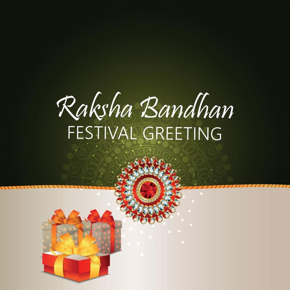 Happy rakhi indian festival invitation background with crystal rakhi and gifts vector