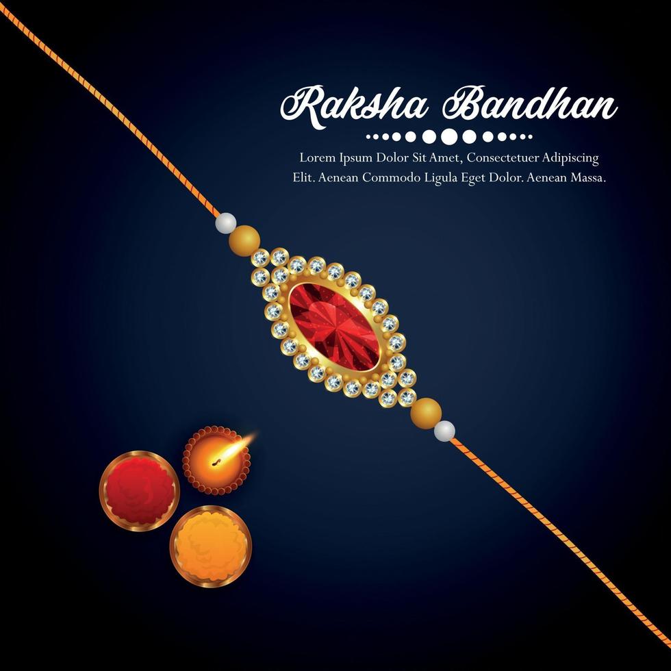 Happy rakhi indian festival invitation background with crystal rakhi and gifts vector