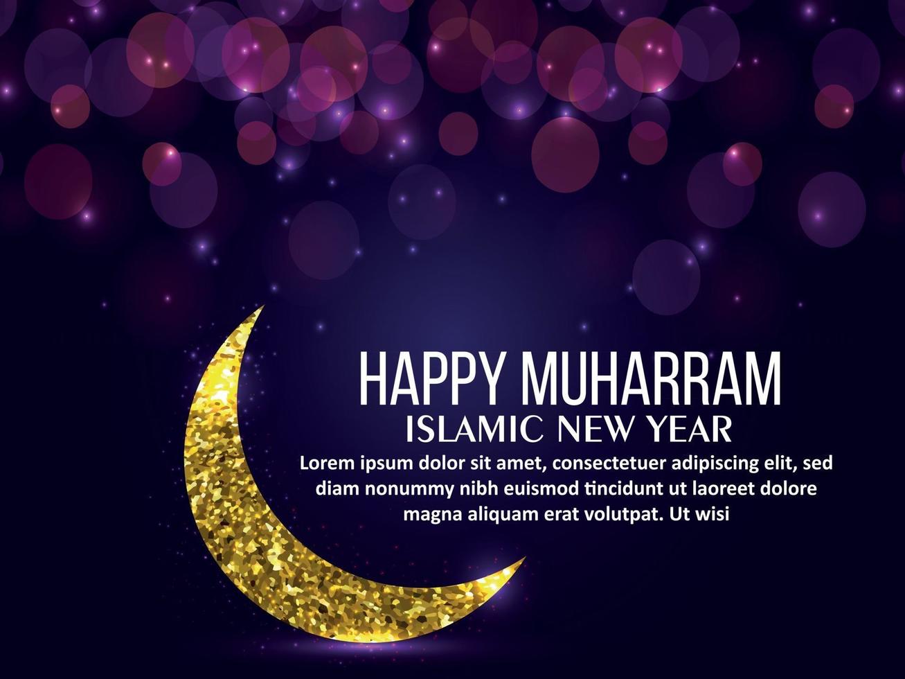 Happy muharram celebration greeting card with golden moon vector