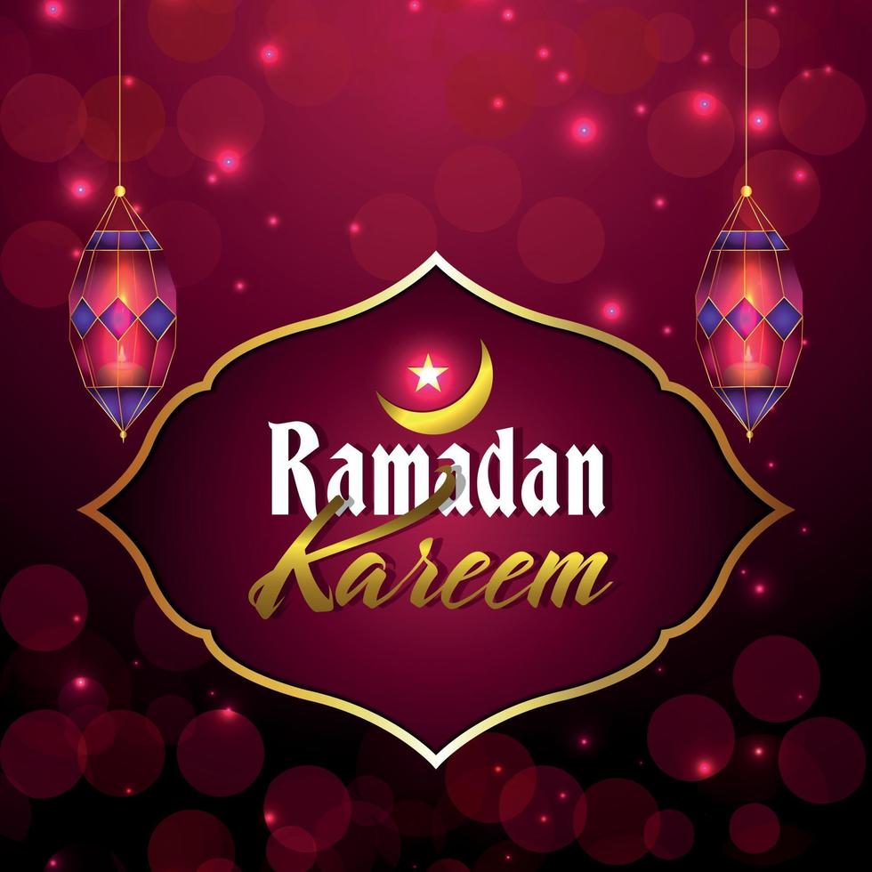 Creative vector illustration of ramadan kareem celebration greeting card with golden moon and lantern