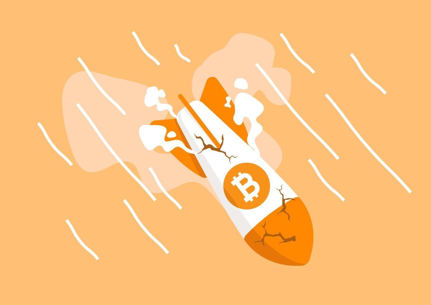 Choque de cohetes de bitcoin volando hacia abajo Colapso de precios de bitcoin vector