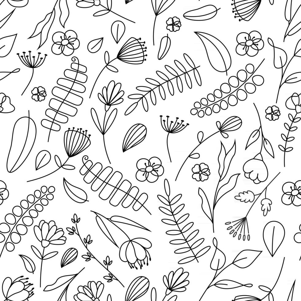 Vector graphics of seamless floral pattern background in doodle style  Stylish background with flowers and leaves