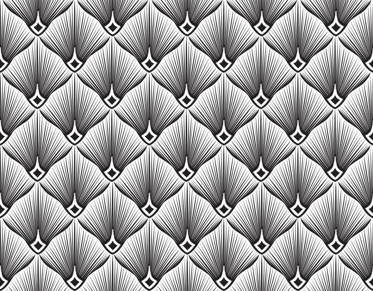 Abstract geometric pattern with stripe lines Artistic fan shape floral ornamenal tile background Black and white texture vector