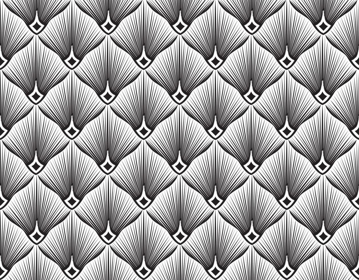 Abstract geometric pattern with stripe lines Artistic fan shape floral ornamenal tile background Black and white texture vector