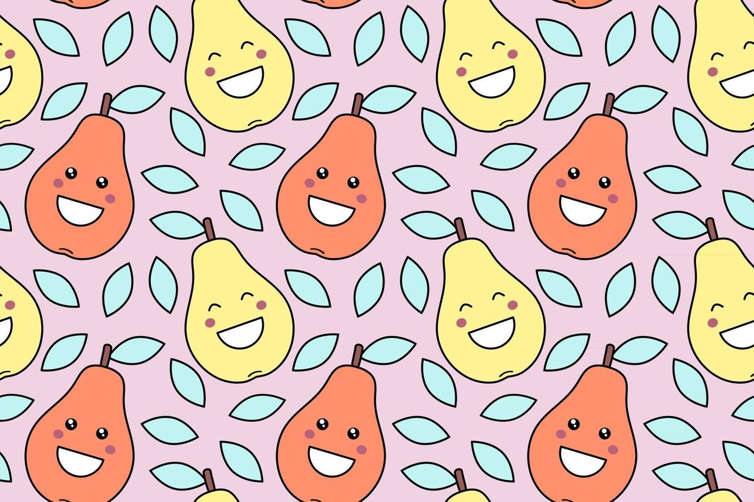 Happy kawaii fruits prints for kids Cute seamless pattern with smiley pears in cartoon style vector