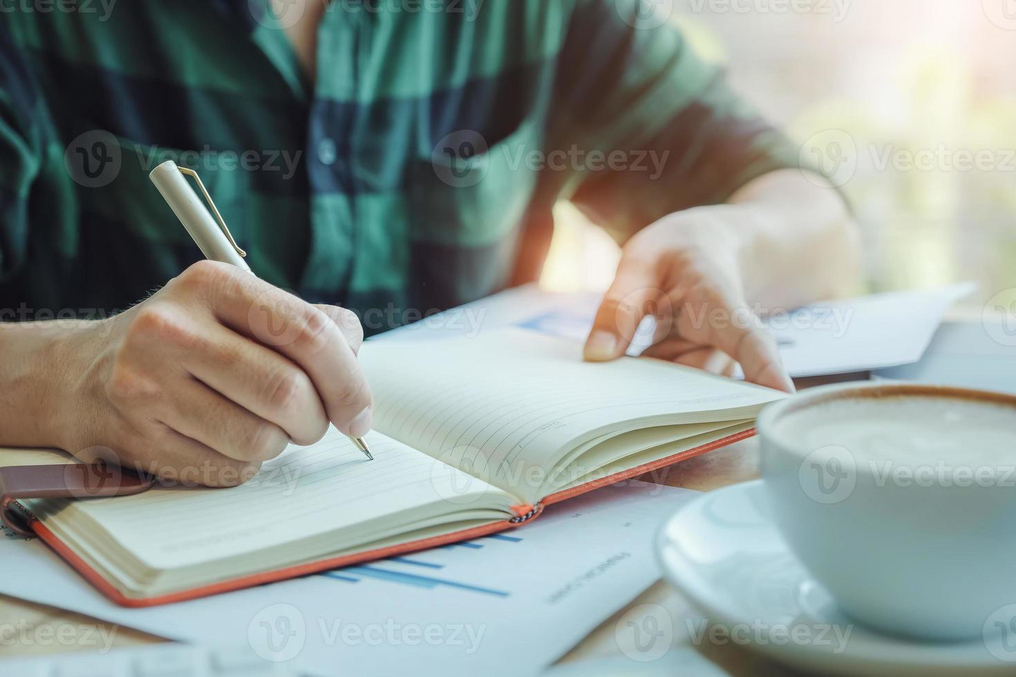 Accountant using pen to note data photo