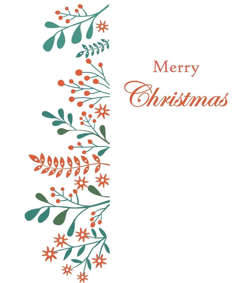 Merry Christmas card with berries and leaves vector