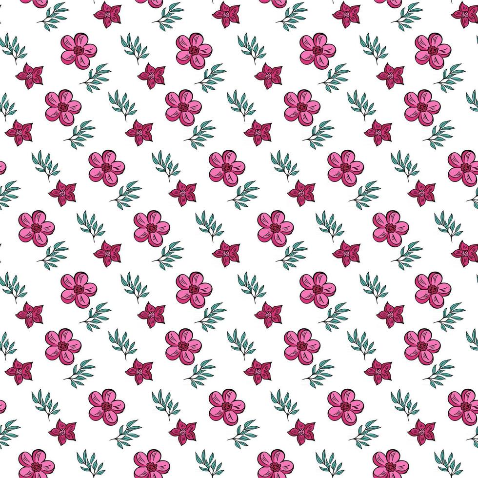 A pattern of bright pink flowers with leaves vector